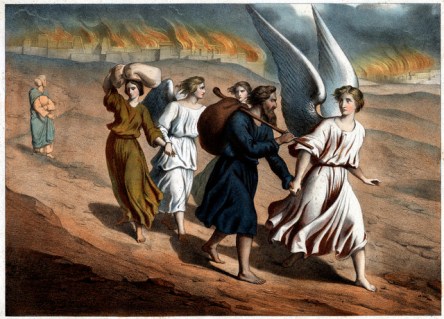 Two Angels Guiding Lot and His Daughters from Sodom 19th-Century Print